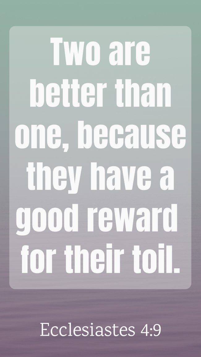 Two are better than one, because they have a good reward for their toil. - Ecclesiastes 4:9