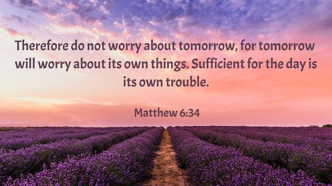  Therefore do not worry about tomorrow, for tomorrow will worry about its own things. Sufficient for the day is its own trouble.   - Matthew 6:34 