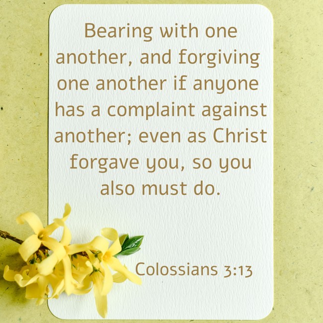 Bearing with one another, and forgiving one another if anyone has a complaint against another; even as Christ forgave you, so you also must do. - Colossians 3:13