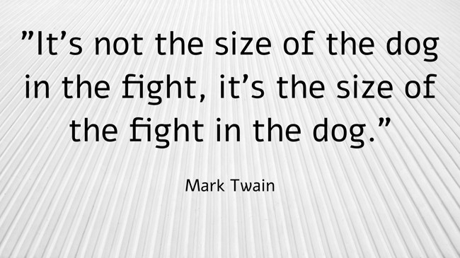 It’s not the size of the dog in the fight, it’s the size of the fight in the dog. - Mark Twain