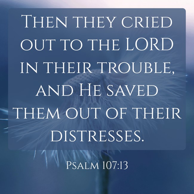 Then they cried out to the LORD in their trouble, and He saved them out of their distresses. - Psalm 107:13