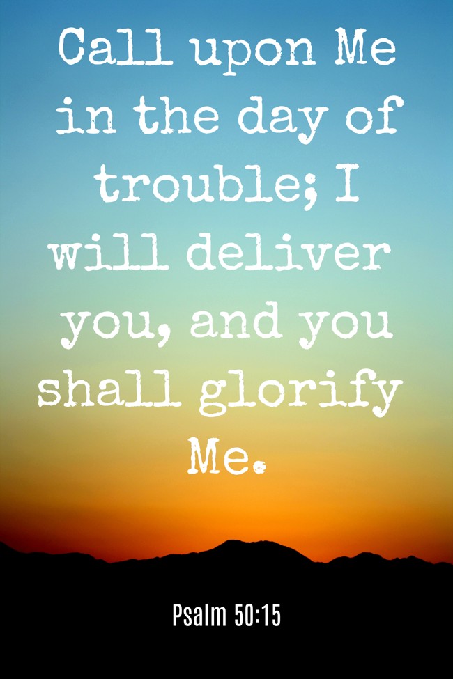 Call upon Me in the day of trouble; I will deliver you, and you shall glorify Me. - Psalm 50:15