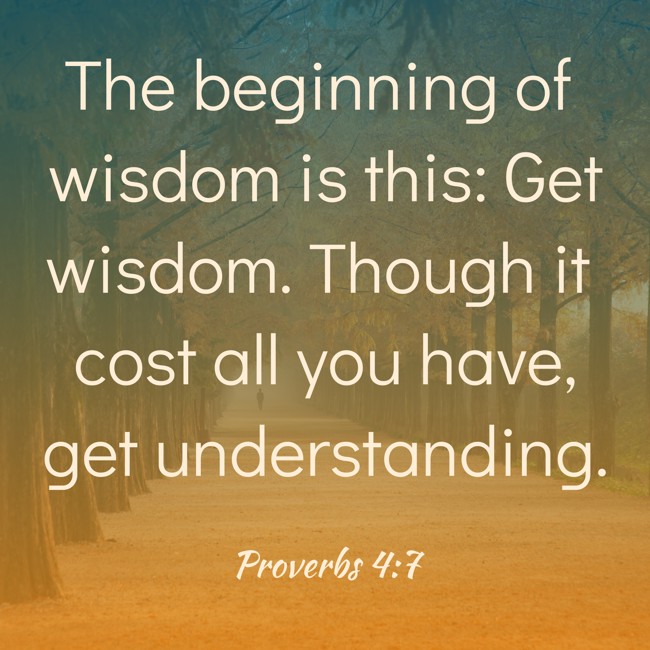 The beginning of wisdom is this: Get wisdom. Though it cost all you have, get understanding. - Proverbs 4:7
