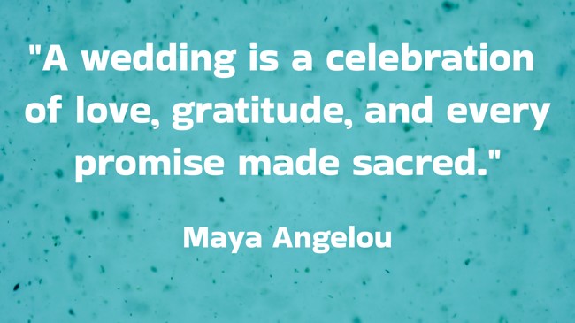 A wedding is a celebration of love, gratitude, and every promise made sacred. - Maya Angelou