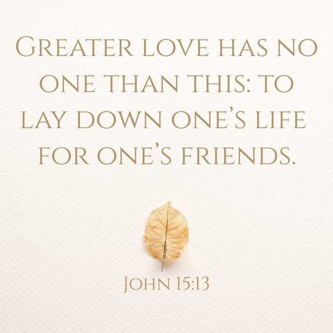 Greater love has no one than this: to lay down one’s life for one’s friends. - John 15:13