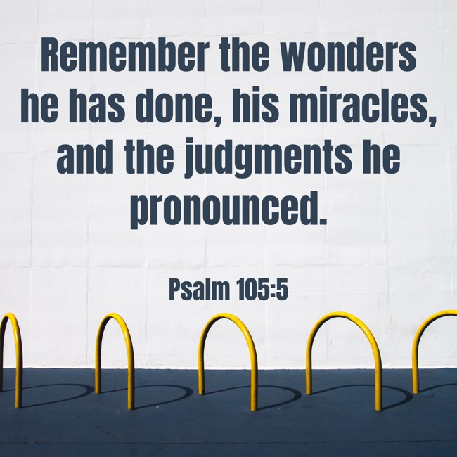 Remember the wonders he has done, his miracles, and the judgments he pronounced. - Psalm 105:5