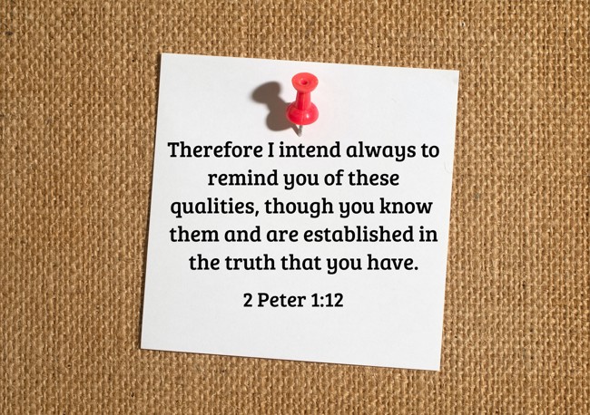 Therefore I intend always to remind you of these qualities, though you know them and are established in the truth that you have. - 2 Peter 1:12