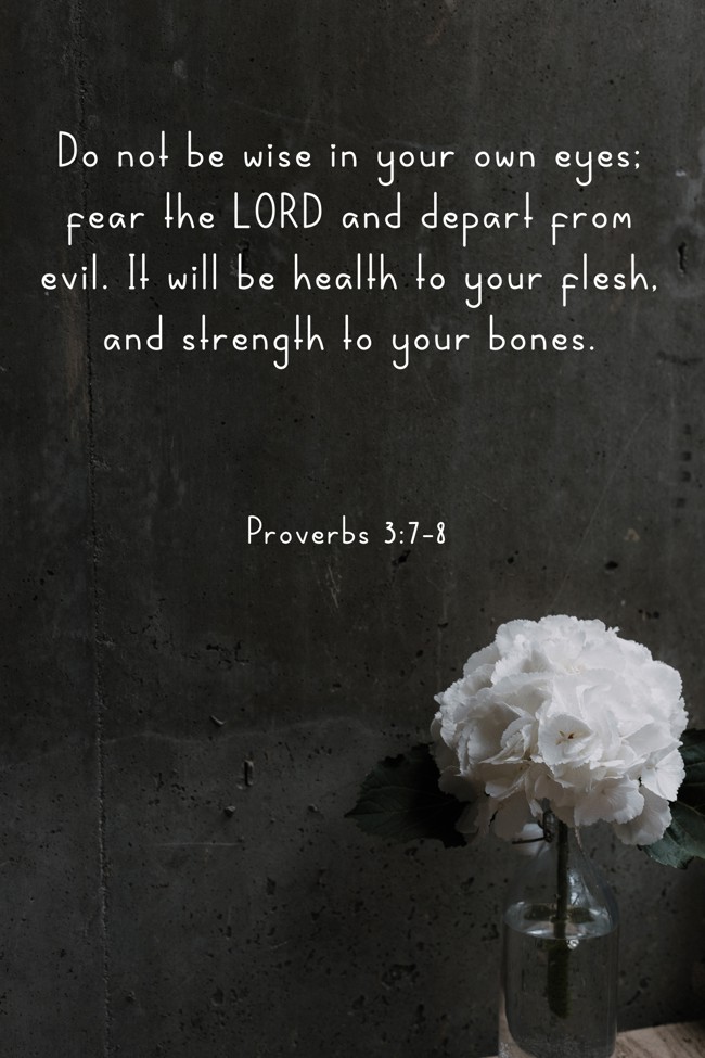 Do not be wise in your own eyes; fear the LORD and depart from evil. It will be health to your flesh, and strength to your bones. - Proverbs 3:7-8