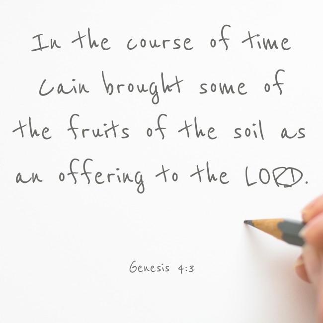In the course of time Cain brought some of the fruits of the soil as an offering to the LORD. - Genesis 4:3
