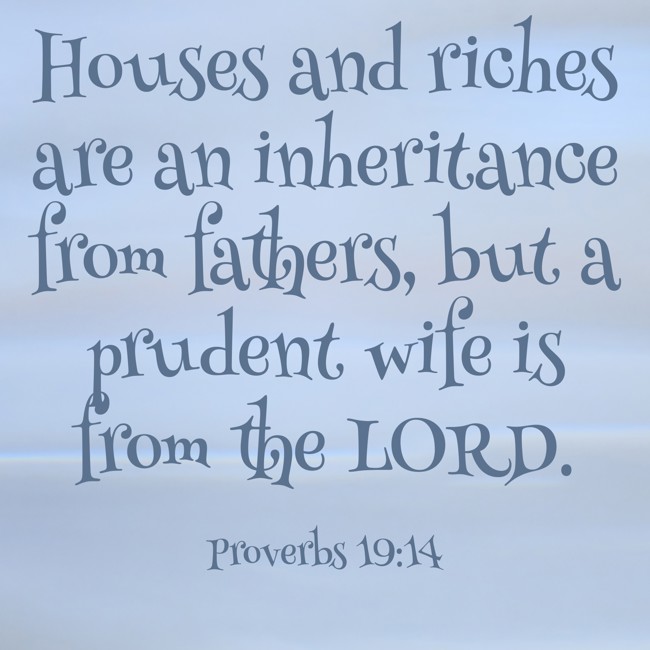 Houses and riches are an inheritance from fathers, but a prudent wife is from the LORD. - Proverbs 19:14