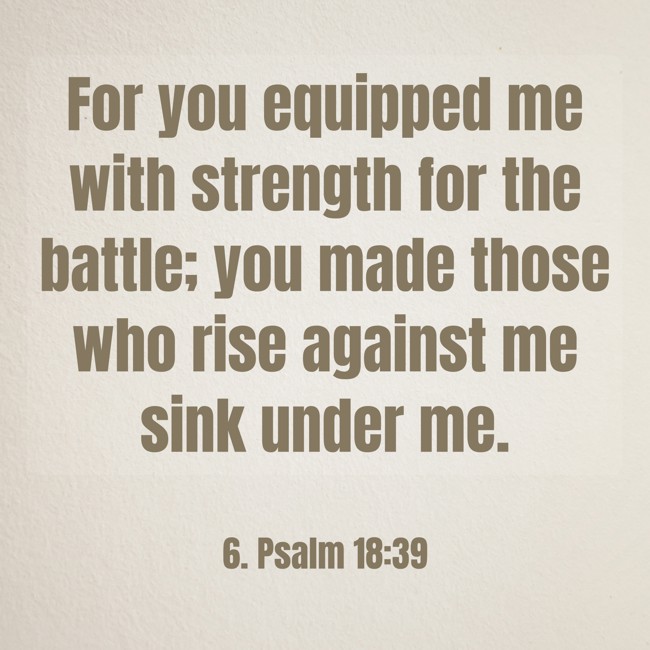 For you equipped me with strength for the battle; you made those who rise against me sink under me. - 6. Psalm 18:39