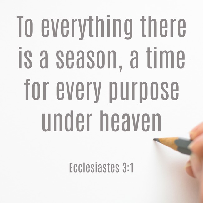 To everything there is a season, a time for every purpose under heaven - Ecclesiastes 3:1