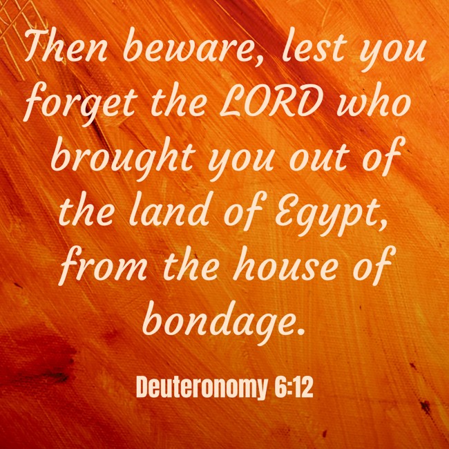 Then beware, lest you forget the LORD who brought you out of the land of Egypt, from the house of bondage. - Deuteronomy 6:12