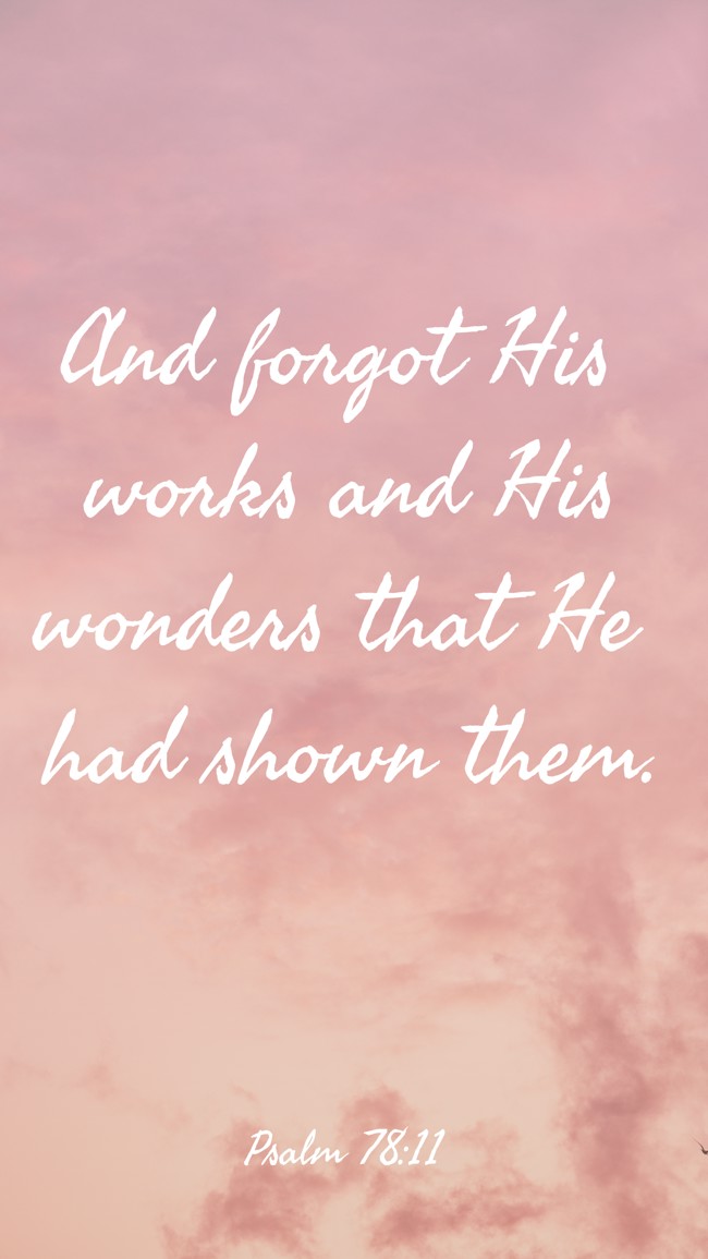 And forgot His works and His wonders that He had shown them. - Psalm 78:11