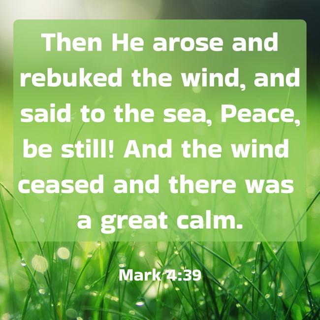 Then He arose and rebuked the wind, and said to the sea, Peace, be still! And the wind ceased and there was a great calm. - Mark 4:39