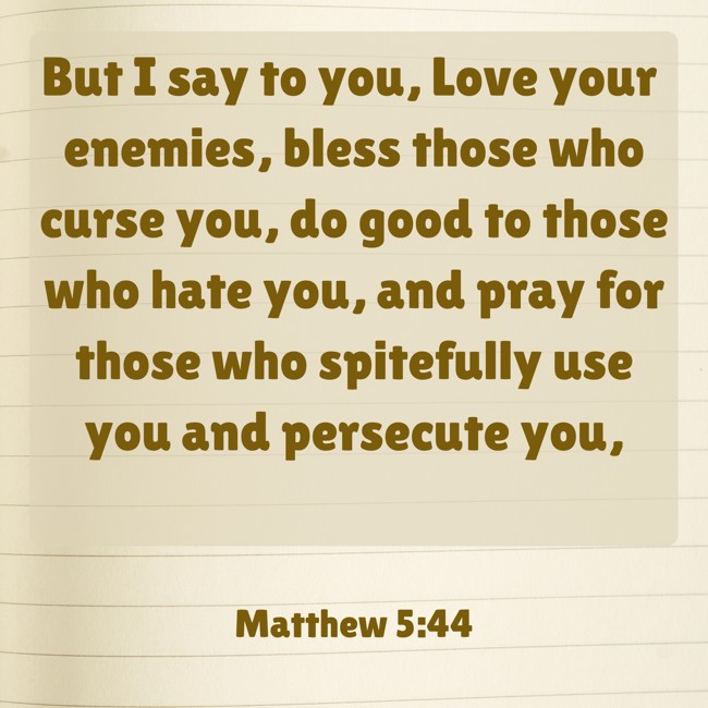 But I say to you, Love your enemies, bless those who curse you, do good to those who hate you, and pray for those who spitefully use you and persecute you, - Matthew 5:44