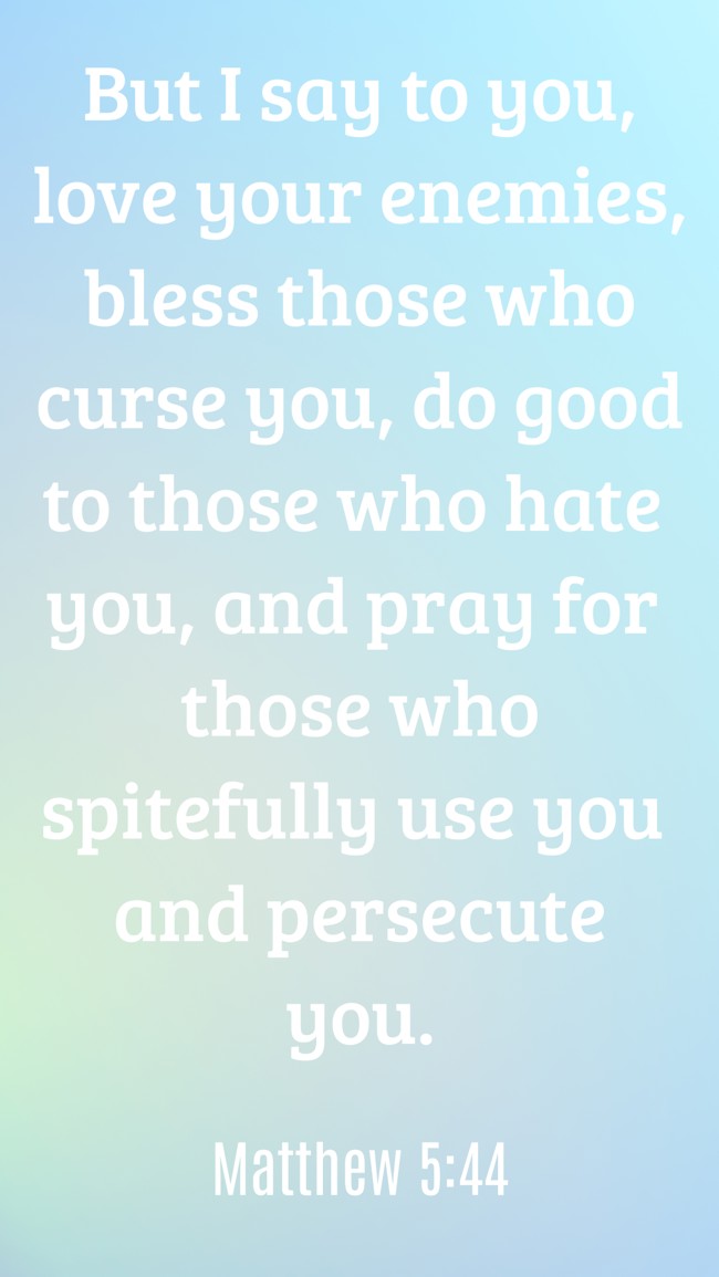 But I say to you, love your enemies, bless those who curse you, do good to those who hate you, and pray for those who spitefully use you and persecute you. - Matthew 5:44