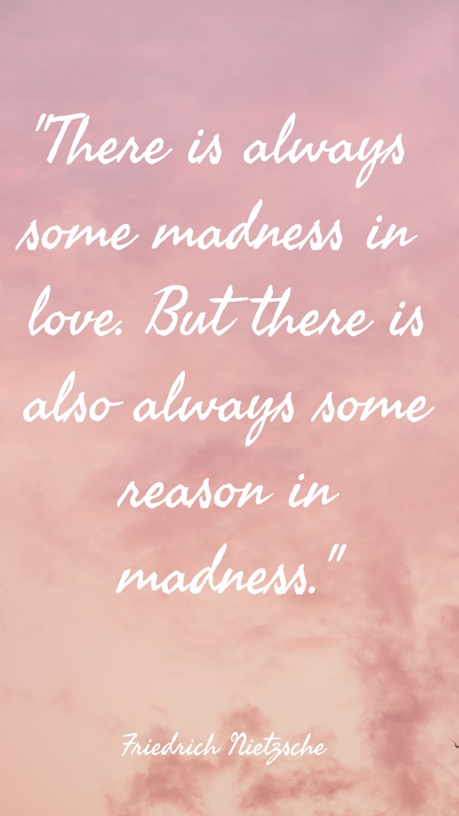 There is always some madness in love. But there is also always some reason in madness. - Friedrich Nietzsche