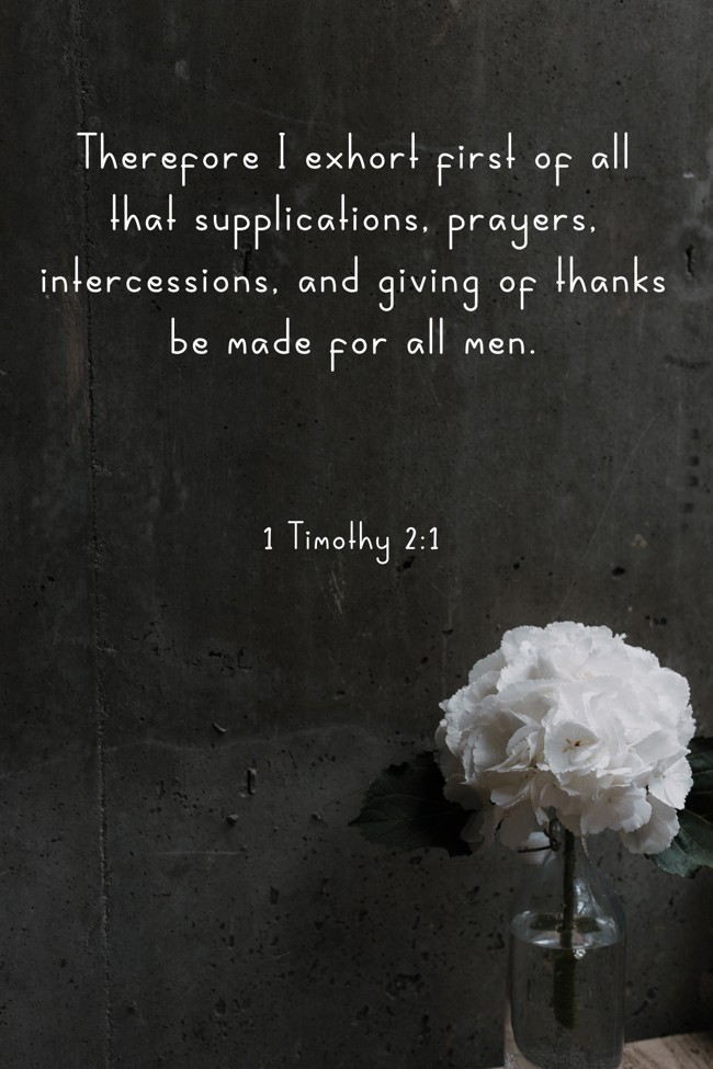 Therefore I exhort first of all that supplications, prayers, intercessions, and giving of thanks be made for all men. - 1 Timothy 2:1