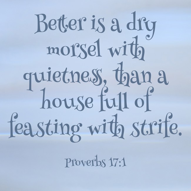 Better is a dry morsel with quietness, than a house full of feasting with strife. - Proverbs 17:1