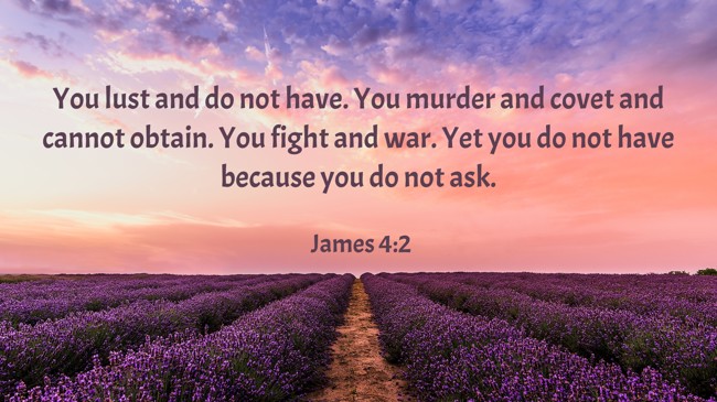 You lust and do not have. You murder and covet and cannot obtain. You fight and war. Yet you do not have because you do not ask. - James 4:2
