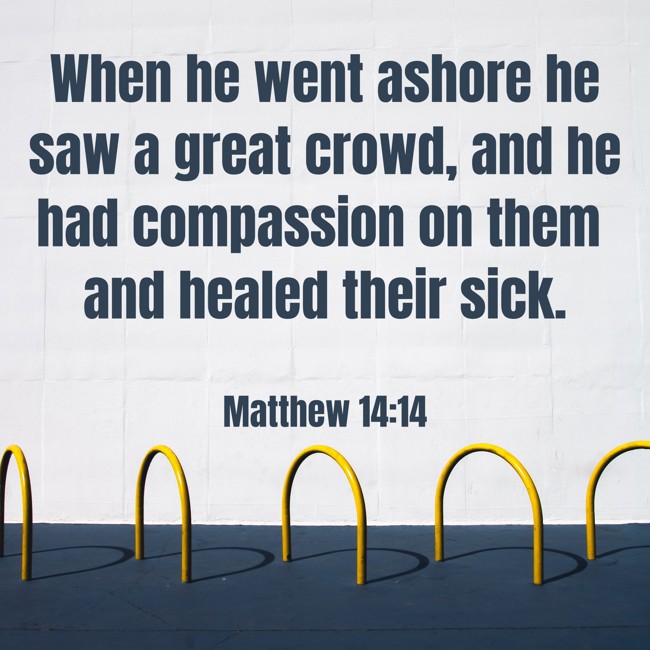 When he went ashore he saw a great crowd, and he had compassion on them and healed their sick. - Matthew 14:14