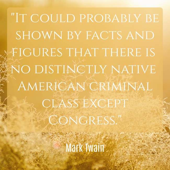 It could probably be shown by facts and figures that there is no distinctly native American criminal class except Congress. - Mark Twain