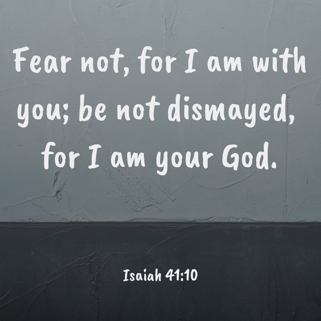 Fear not, for I am with you; be not dismayed, for I am your God. - Isaiah 41:10