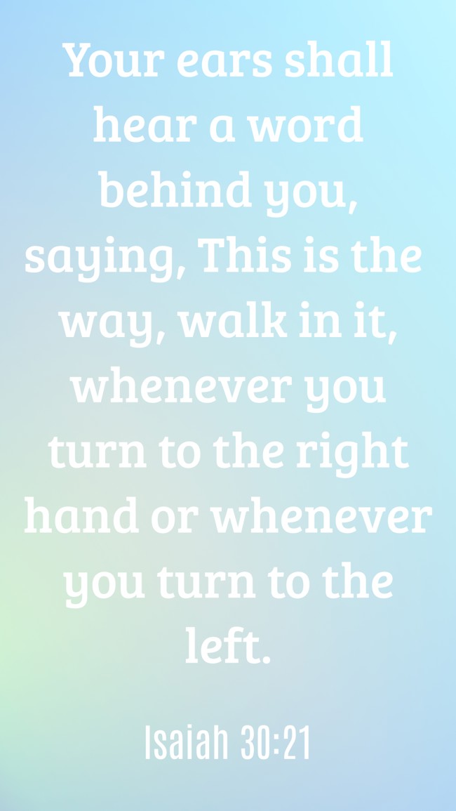 Your ears shall hear a word behind you, saying, This is the way, walk in it, whenever you turn to the right hand or whenever you turn to the left. - Isaiah 30:21