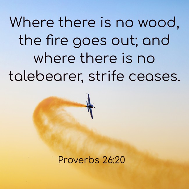 Where there is no wood, the fire goes out; and where there is no talebearer, strife ceases. - Proverbs 26:20