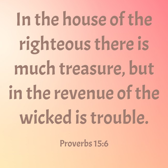 In the house of the righteous there is much treasure, but in the revenue of the wicked is trouble. - Proverbs 15:6