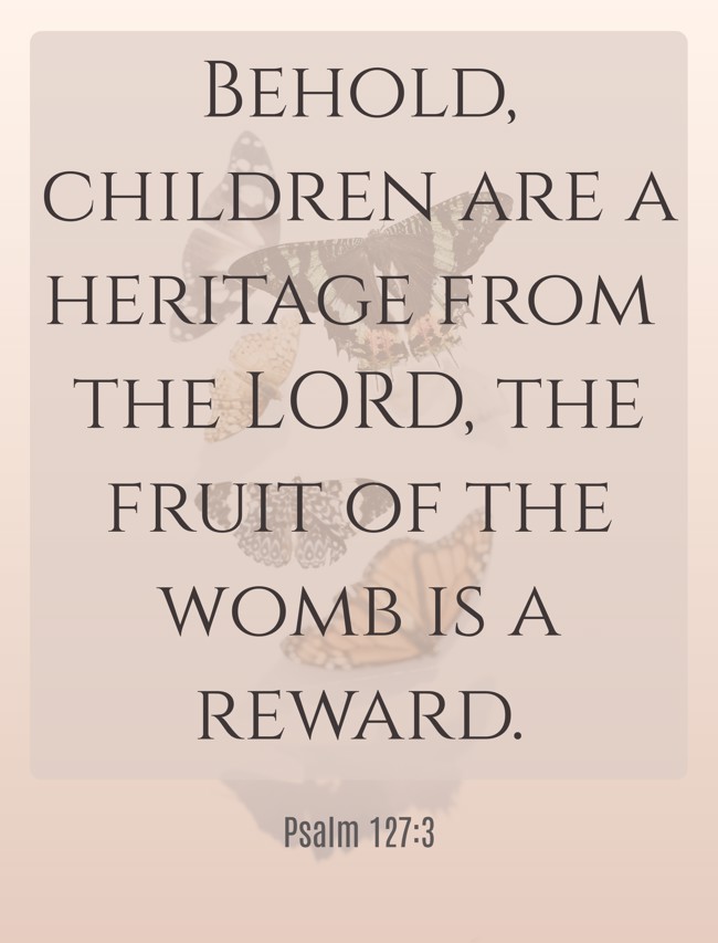  Behold, children are a heritage from the LORD, the fruit of the womb is a reward.   - Psalm 127:3 