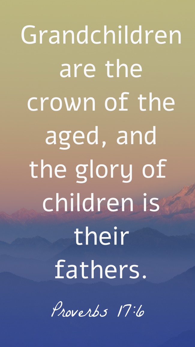  Grandchildren are the crown of the aged, and the glory of children is their fathers.   - Proverbs 17:6 