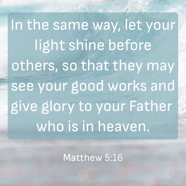  In the same way, let your light shine before others, so that they may see your good works and give glory to your Father who is in heaven.   - Matthew 5:16 