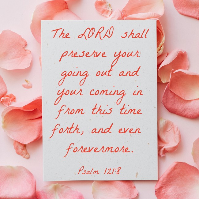The LORD shall preserve your going out and your coming in from this time forth, and even forevermore. - Psalm 121:8