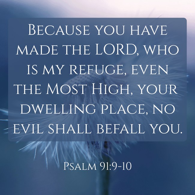 Because you have made the LORD, who is my refuge, even the Most High, your dwelling place, no evil shall befall you. - Psalm 91:9-10