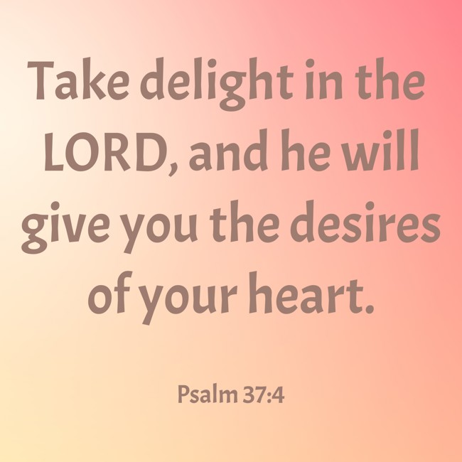 Take delight in the LORD, and he will give you the desires of your heart. - Psalm 37:4