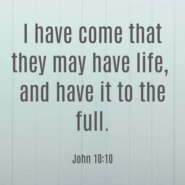 I have come that they may have life, and have it to the full. - John 10:10