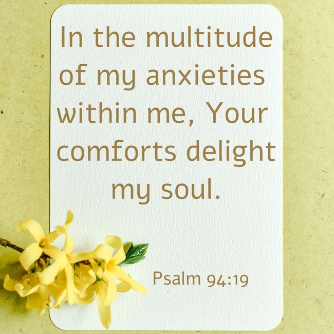 In the multitude of my anxieties within me, Your comforts delight my soul.   - Psalm 94:19 
