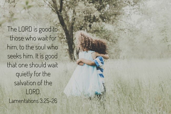 The LORD is good to those who wait for him, to the soul who seeks him. It is good that one should wait quietly for the salvation of the LORD. - Lamentations 3:25-26