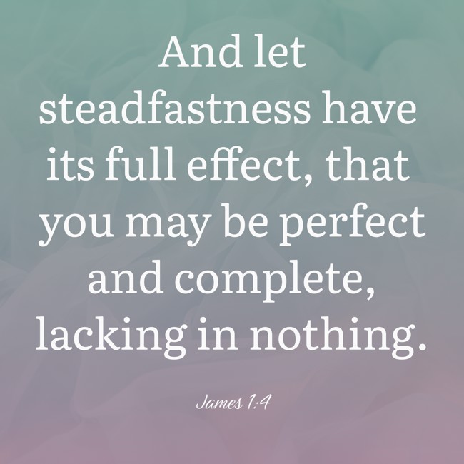 And let steadfastness have its full effect, that you may be perfect and complete, lacking in nothing. - James 1:4