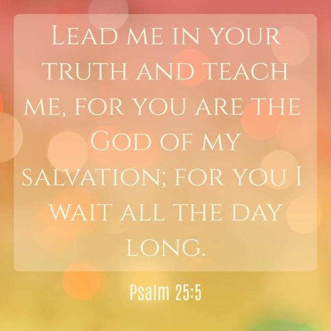 Lead me in your truth and teach me, for you are the God of my salvation; for you I wait all the day long. - Psalm 25:5