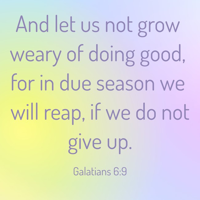 And let us not grow weary of doing good, for in due season we will reap, if we do not give up. - Galatians 6:9