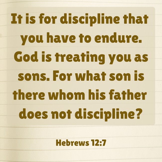 It is for discipline that you have to endure. God is treating you as sons. For what son is there whom his father does not discipline? - Hebrews 12:7