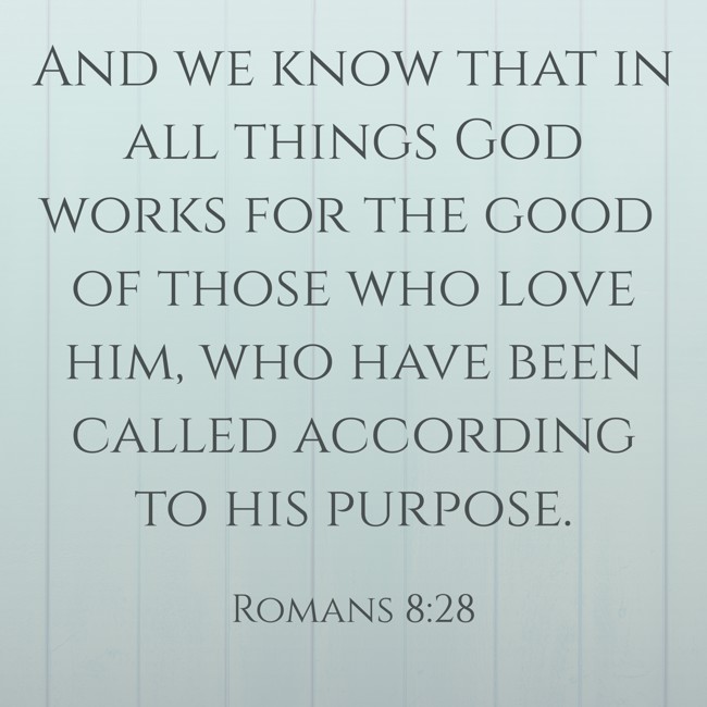 And we know that in all things God works for the good of those who love him, who have been called according to his purpose. - Romans 8:28