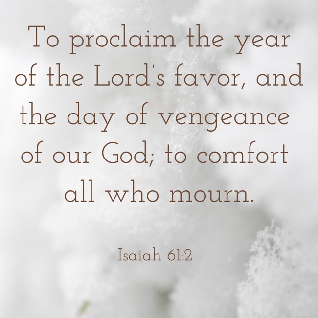 To proclaim the year of the Lord’s favor, and the day of vengeance of our God; to comfort all who mourn. - Isaiah 61:2