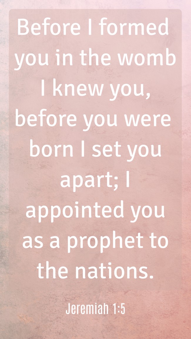 Before I formed you in the womb I knew you, before you were born I set you apart; I appointed you as a prophet to the nations. - Jeremiah 1:5