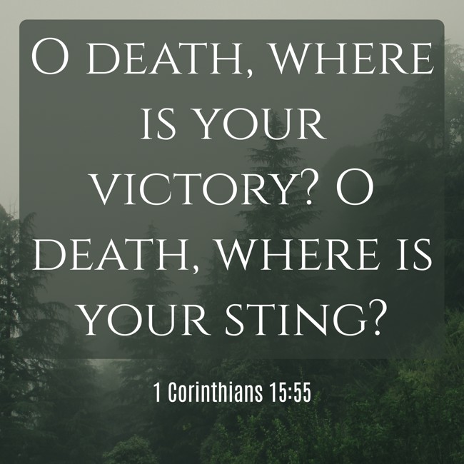 O death, where is your victory? O death, where is your sting? - 1 Corinthians 15:55