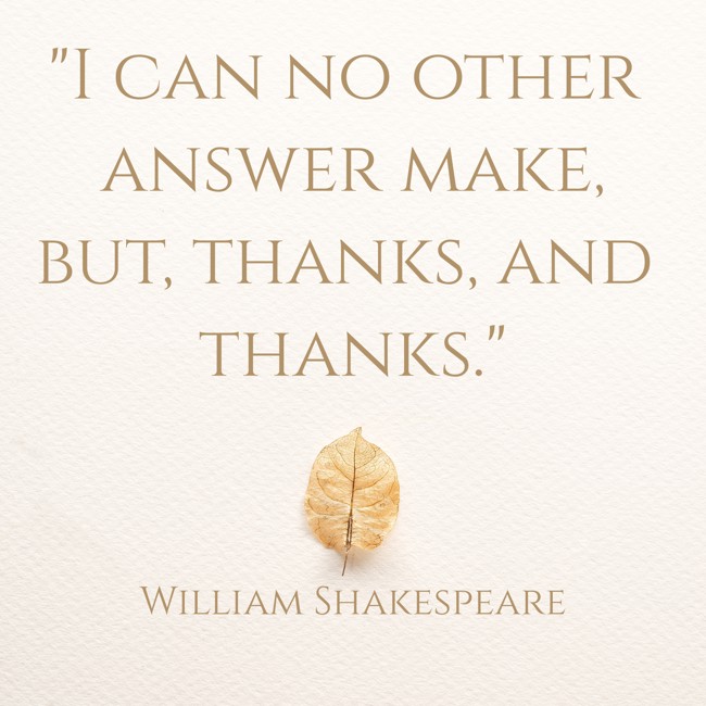 I can no other answer make, but, thanks, and thanks. - William Shakespeare