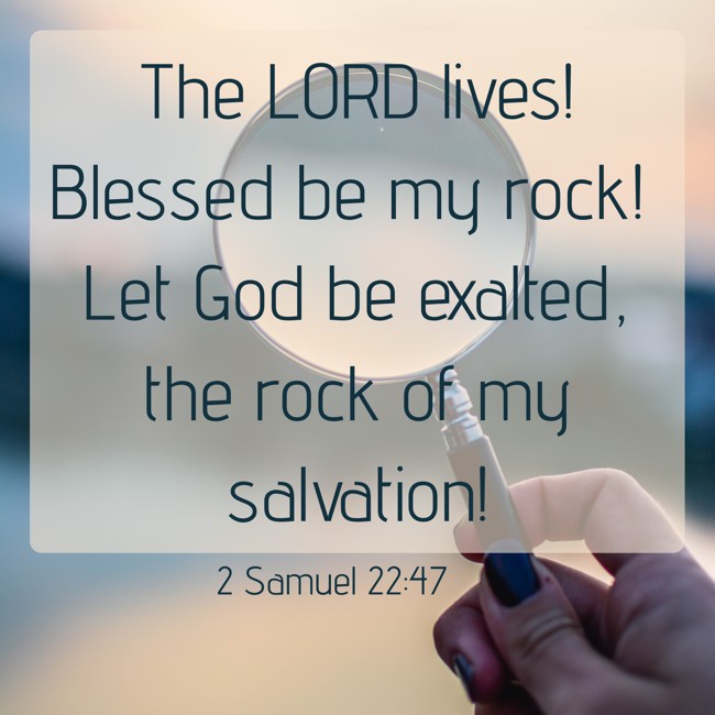 The LORD lives! Blessed be my rock! Let God be exalted, the rock of my salvation! - 2 Samuel 22:47